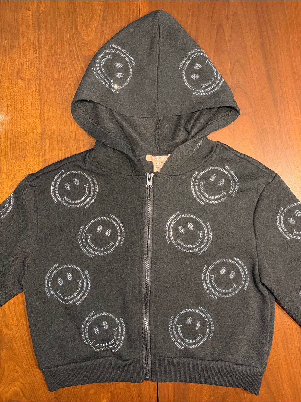 Kids Black sparkle Smiley Zip-Up Hoodie